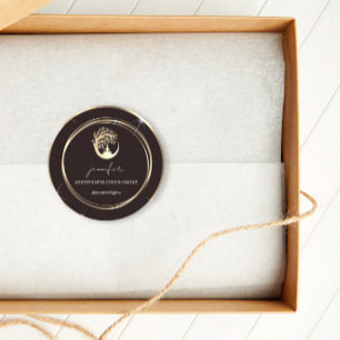 Pegatina Redonda Sensación de Yoga Conciencia Terapia Dorada Blanco