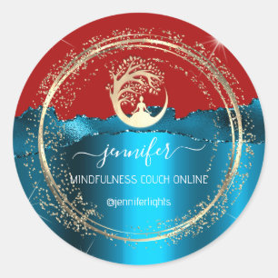 Pegatina Redonda Sensación de Yoga Sensación Terapia Dorada Rojo Ve