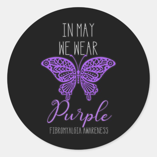 Pegatina Redonda Sensibilización En Mayo Usamos Mariposa Morada (Anverso)