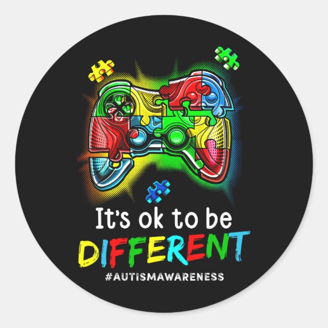 Pegatina Redonda Sensibilización Hombres Niños Niños Autismo Juego  (Anverso)