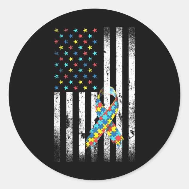 Pegatina Redonda Sensibilización sobre autismo angustiada rompecabe (Anverso)