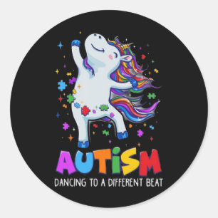 Pegatina Redonda Sensibilización sobre autismo Dabbing Unicorn Piez