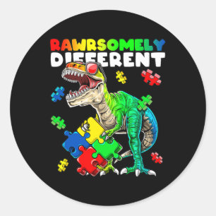 Pegatina Redonda Sensibilización sobre autismo de dinosaurio increí