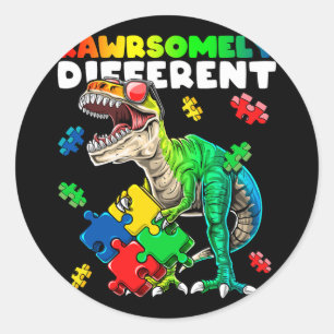 Pegatina Redonda Sensibilización sobre autismo de dinosaurio increí