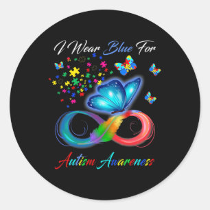 Pegatina Redonda Sensibilización Sobre El Autismo Que Llevo Azul Pa