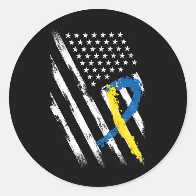 Pegatina Redonda Sensibilización sobre el Síndrome de Bandera Abajo (Anverso)