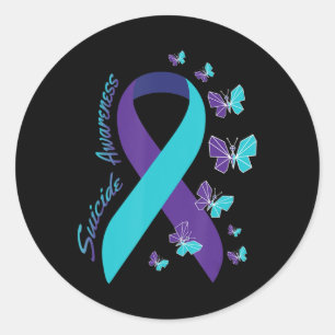 Pegatina Redonda Sensibilización sobre el suicidio de la mariposa d