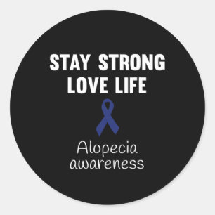 Pegatina Redonda Sensibilización sobre la alopecia Cinta azul para
