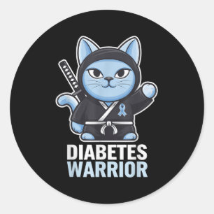 Pegatina Redonda Sensibilización sobre la diabetes Cinta azul Ninja
