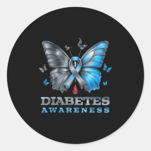 Pegatina Redonda Sensibilización sobre la diabetes Mariposa Diabete