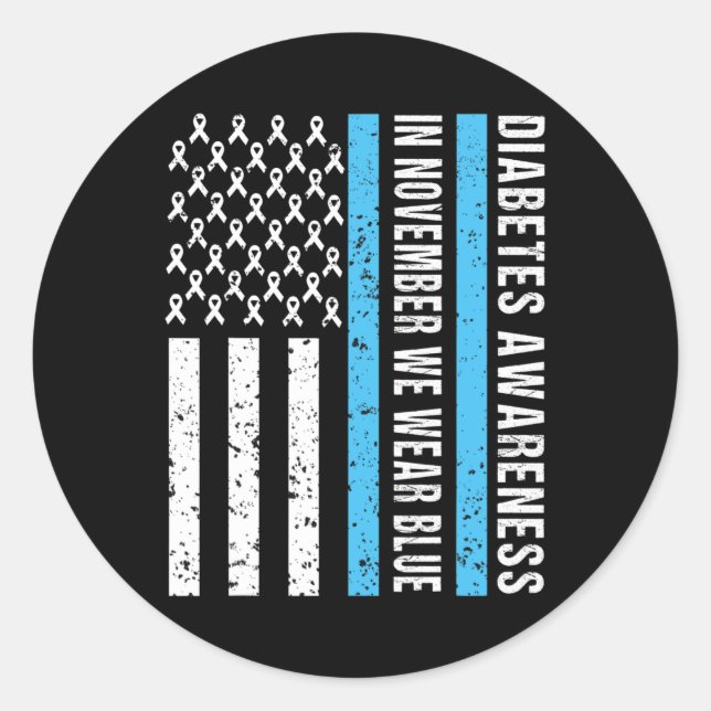 Pegatina Redonda Sensibilización sobre la diabetes T1D En Noviembre (Anverso)