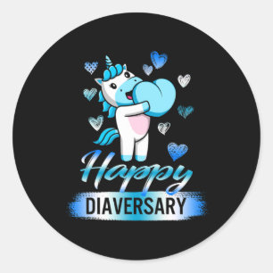 Pegatina Redonda Sensibilización sobre la diabetes: unicornio feliz