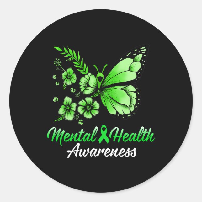 Pegatina Redonda Sensibilización sobre la salud mental Mariposa 1 (Anverso)