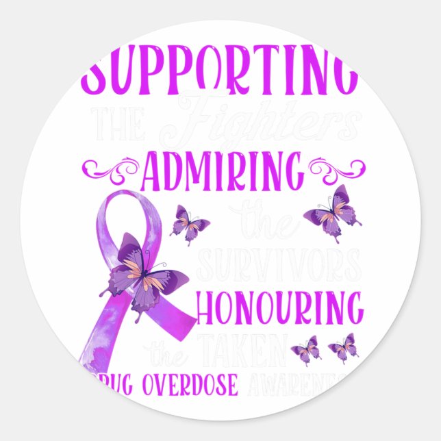 Pegatina Redonda Sensibilización sobre la sobredosis de fármacos He (Anverso)