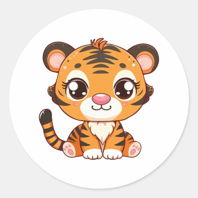 Pegatina Redonda Sentada de tigre bebé (Anverso)