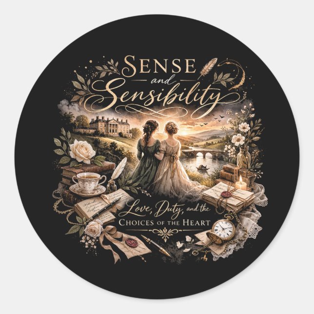Pegatina Redonda Sentido y Sensibilidad (Anverso)