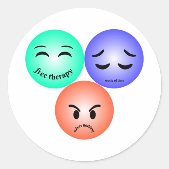 Pegatina Redonda Sentimientos de emoji con citas felices, tristes y (Anverso)