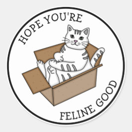 Pegatina Redonda Sentirse bien | Mejorarse | Gato blanco