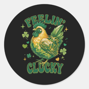 Pegatina Redonda Sentirse divertido pollo shamrock St Patrick's