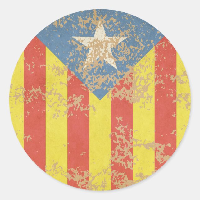 Pegatina Redonda Senyera Estelada Blava Antiga (Anverso)