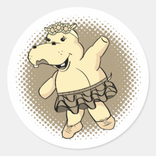 Pegatina Redonda Sepia Ballerina Hippo con Tutu