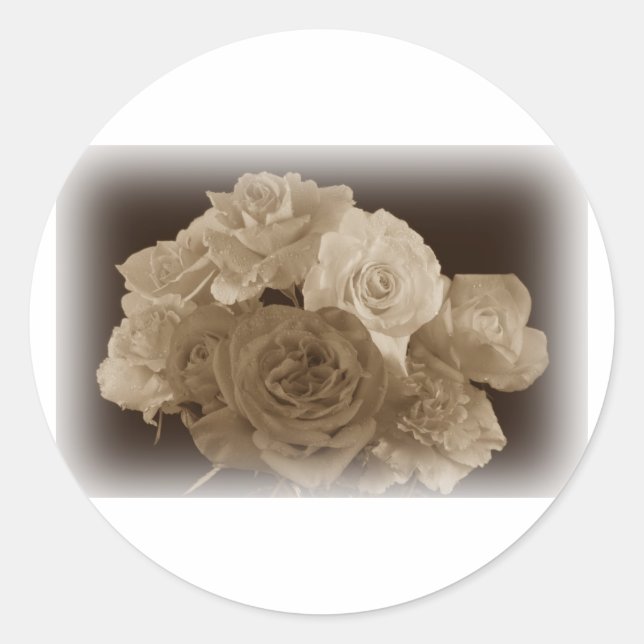 Pegatina Redonda Sepia Rose Bouquet (Anverso)