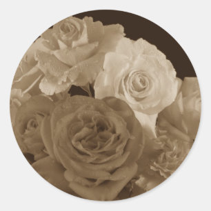 Pegatina Redonda Sepia Rose Bouquet
