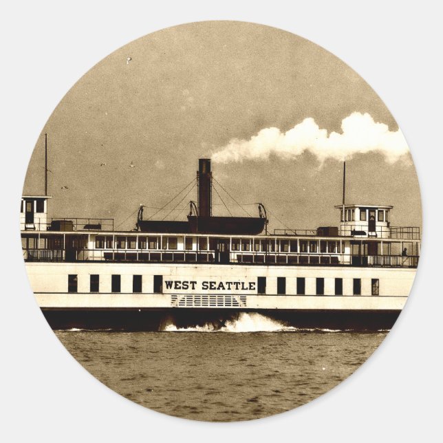 Pegatina Redonda Sepia Steamboat Ferry (Anverso)