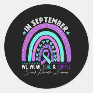 Pegatina Redonda Septiembre Usamos Preventi Suicida Verde azulada Y