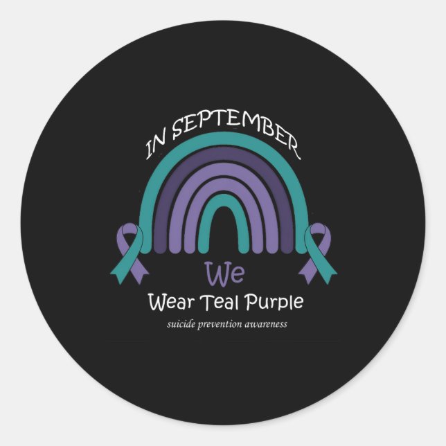 Pegatina Redonda Septiembre Usamos Suicidio Verde azulado Y Morado  (Anverso)