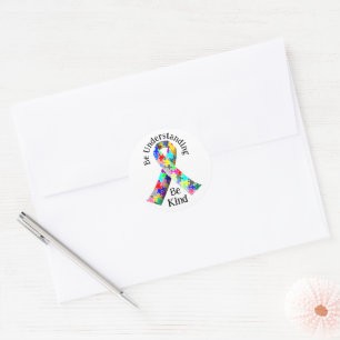 Pegatina Redonda Ser amable con el mes de la conciencia del autismo