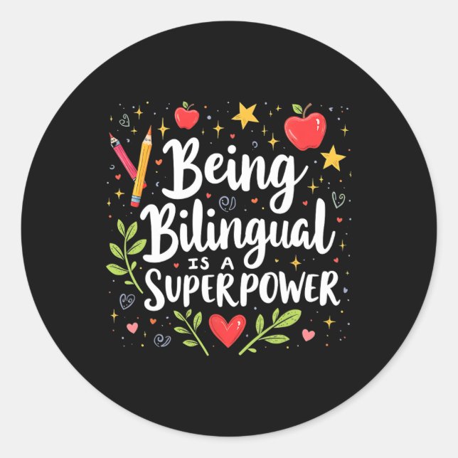 Pegatina Redonda Ser Bilingüe Es Un Superpoder De Vuelta Al Colegio (Anverso)