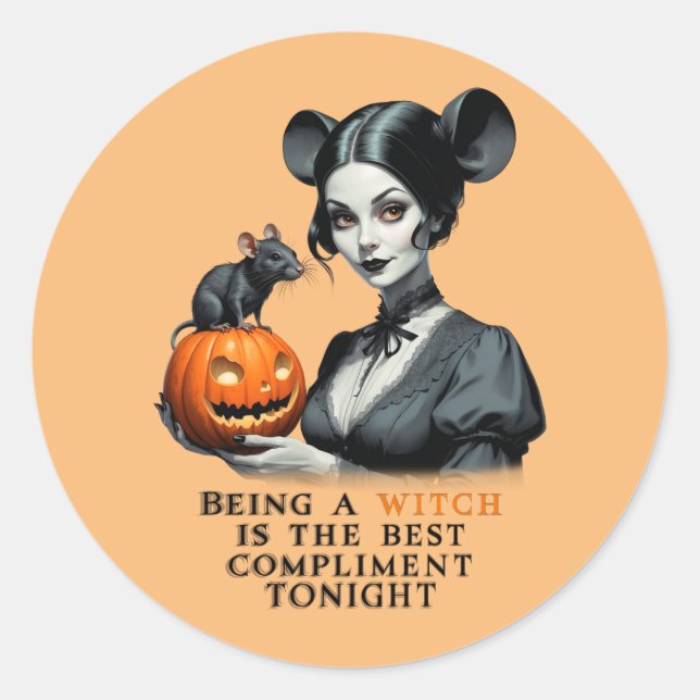 Pegatina Redonda Ser bruja es el mejor cumplido esta noche. (Anverso)