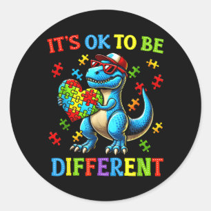 Pegatina Redonda Ser Diferente Conciencia Del Autismo Infantil Dino