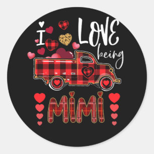 Pegatina Redonda Ser El día de San Valentín Mimi Red Plaid Truck