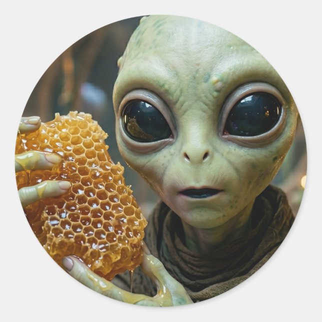Pegatina Redonda Ser extraterrestre con panal de miel (Anverso)