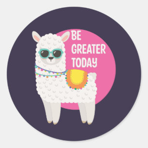 Pegatina Redonda Ser más grande hoy Funny Llama lleva gafas de sol 