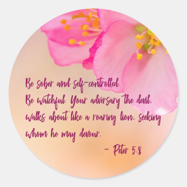 Pegatina Redonda Ser Sobria Y Autocontrolada Floral Cristiana (Anverso)