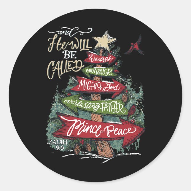 Pegatina Redonda Será Llamado Consejero Maravilloso Dios Todopodero (Anverso)