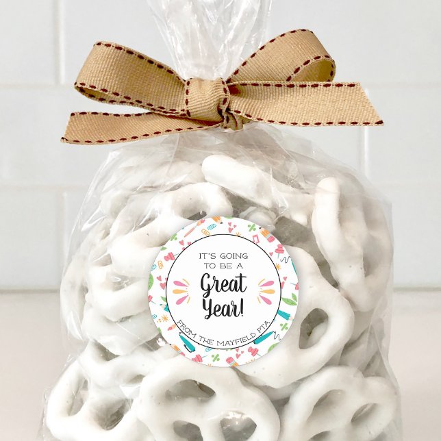 Pegatina Redonda Será un gran año para volver a la escuela (A cute editable sticker for back to school treats.)