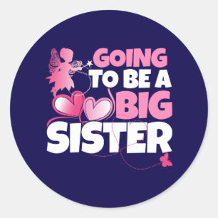 Pegatina Redonda Será una gran hermana - Corazones de hadas rosadas