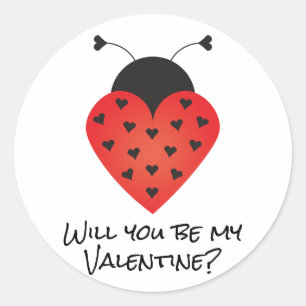 Pegatina Redonda ¿Serás Mi Corazón De Ladybug De San Valentín Rojo