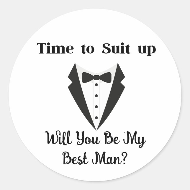 Pegatina Redonda ¿serás mi padrino, propuesta esmoquin elegante (Anverso)