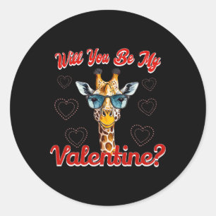 Pegatina Redonda Serás Mi Valentine Divertido Giraffe Valentines