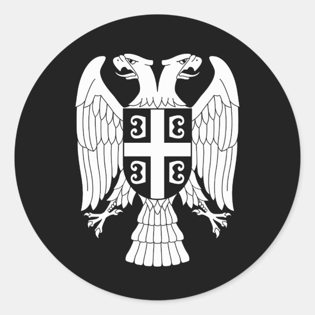 Pegatina Redonda Serbia coat of arms, double-headed white eagle (Anverso)