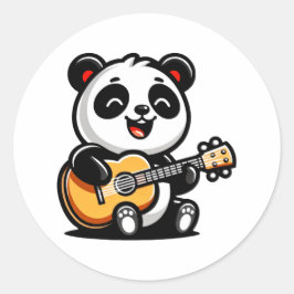 Pegatina Redonda Serenade melódica de Panda - Arte de guitarra acús