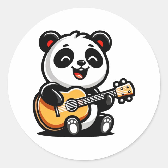 Pegatina Redonda Serenade melódica de Panda - Arte de guitarra acús (Anverso)