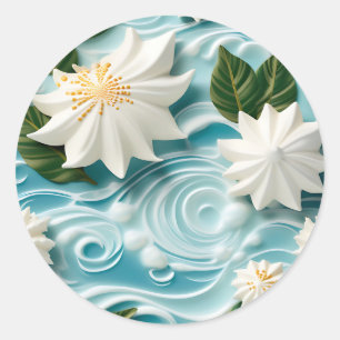 Pegatina Redonda Serene Beach Scene with White Seafoam