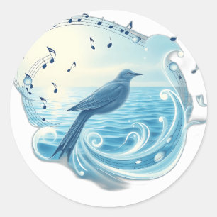 Pegatina Redonda Serene Bird con notas musicales