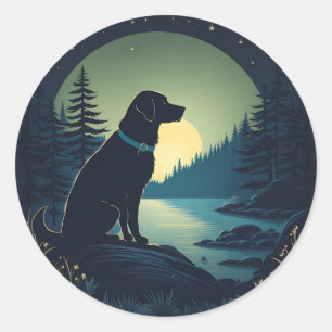 Pegatina Redonda Serene Dog Under the Moonlight